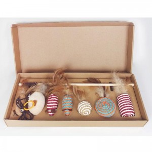 Κατοικίδιο ζώο ξύλινο ράβδος φτερό αστείο γάτα ραβδί συνδυασμό γάτα παιχνίδι σετ κουτί επτά κομμάτι ποντίκι σιζάλ μπάλα αστείο γάτα τεχνούργημα